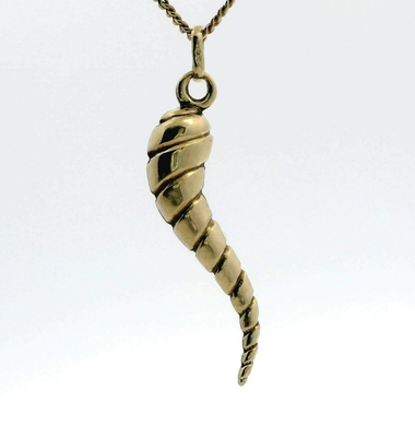 9ct Yellow Gold Horn Pendant Charm 375 Stamped Size 28mm x 7mm 0.5g