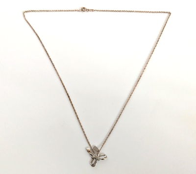 Silver Necklace Diamond Accented Bow Pendant 925 Stamped 44cm Long 3.1g