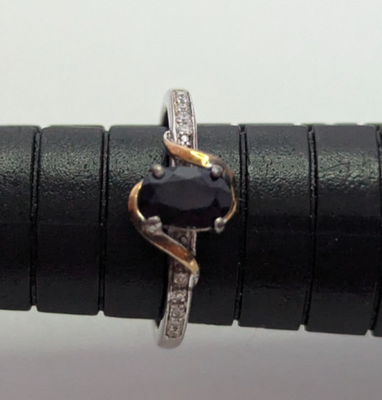 Gold Silver Sapphire Diamond Ring Hallmarked Size J Gold Setting 1.4g