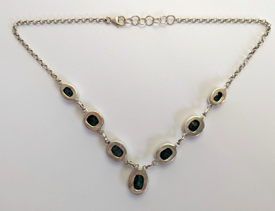 Silver Necklace Emerald Rough Stones 925 Stamped 48cm Long 28.2g