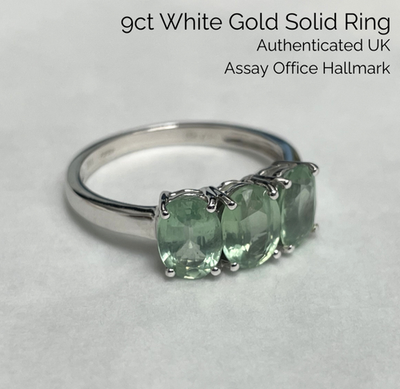 9ct White Gold Three Spinel Ring 375 Size O Authentic Gold Hallmark