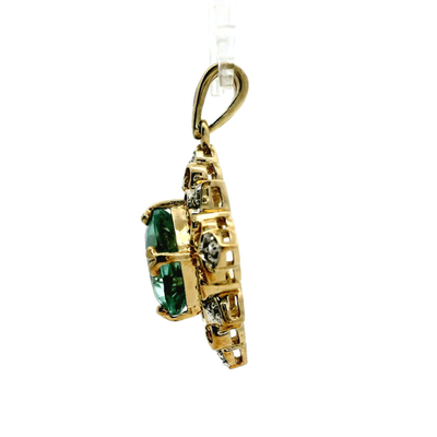 9ct Yellow Gold Ornate Pendant Tourmaline Diamond Stones 375 Stamped 4.9g