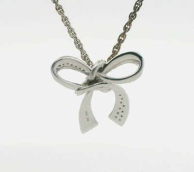 Silver Necklace Diamond Accented Bow Pendant 925 Stamped 44cm Long 3.1g