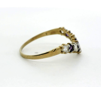 9ct Gold Wishbone Ring Amethyst and CZ Stones Size U UK Hallmarked 1.5g V Shape