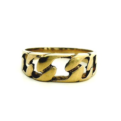 9ct Yellow Gold Ring Cuban Chain Solid Band UK Hallmark Size S 1/2 3.9g