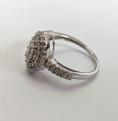 9ct White Gold Engagement Ring Diamond Cluster Size O 1/2g 4.2g April Birthstone