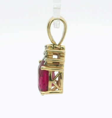 14ct Yellow Gold Necklace Pendant Rubellite and Diamond Stones Size 24mm x 8mm