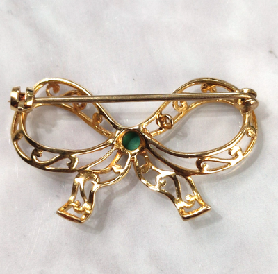 9ct Yellow Gold Bow Brooch Turquoise Stone Gold Stamped Hallmarked