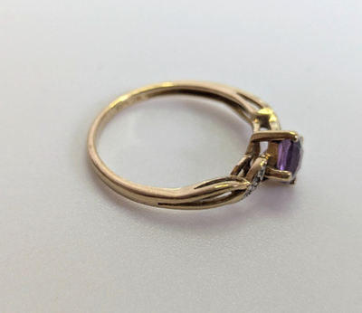 9ct Gold Ring Amethyst Diamond Hallmark Size P 1.9g