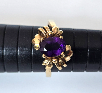 9ct Gold Ring Amethyst Purple Oval Cut Hallmark Size O 1/2 3.4g