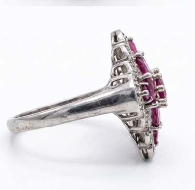 Silver Statement Ring Ruby Cubic Zirconia Stones Size R 925 Stamped 4.4g