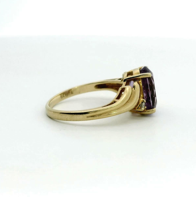9ct Gold Ring Amethyst Diamond Stones Size M 1/2 Hallmarked February Birthstone