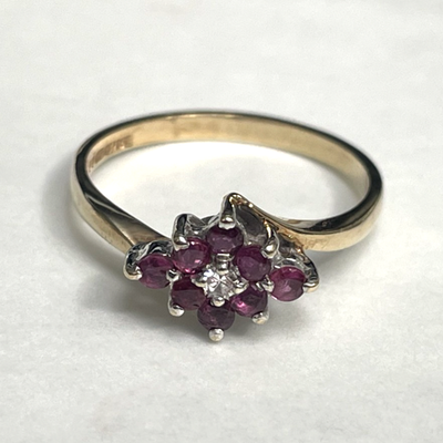 9ct Gold Ring Ruby and Diamond Cluster Hallmark Size N 2.1g