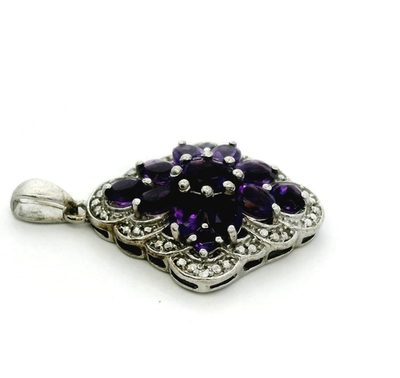 Silver Pendant Amethyst Stones 925 Stamped Diamond Shape 3.3g Prong Setting