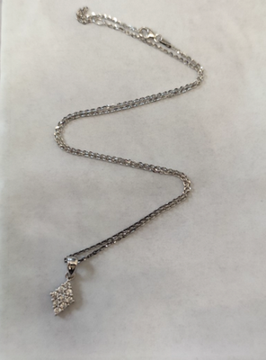 925 Sterling Silver CZ Cluster Pendant Necklace Rhombus Diamond Shape Link Chain