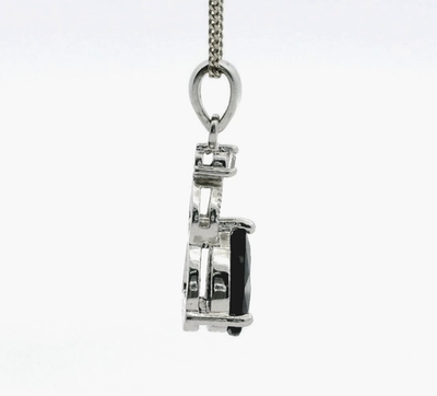 Silver Pendant Necklace Sapphire Diamond Stones 925 Stamped 46cm Long 4.9g