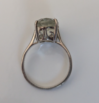 Silver Ring Quartz Green Oval Cut 925 Stamped Prongs Size P 1/2 3.8g