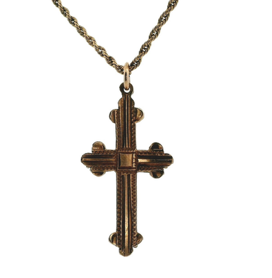 9ct Gold Cross Pendant Necklace 42cm Twisted Rope Chain Vintage Style Hallmarked