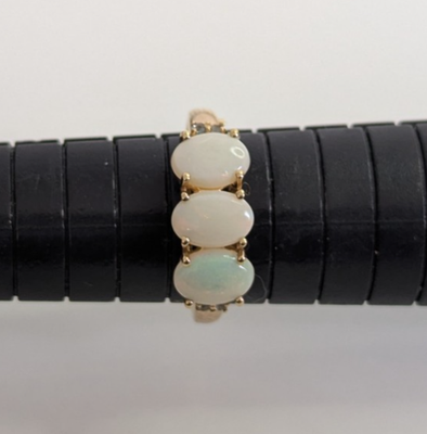 9ct Gold Ring Opal And Emerald Gemstones Solid Band Hallmark Size N 1/2