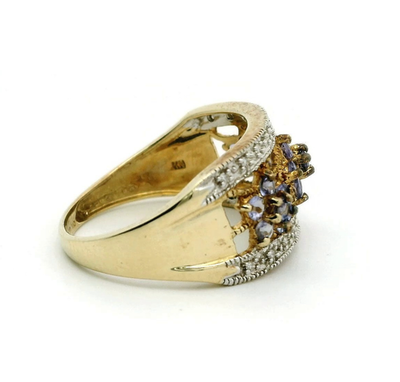 9ct Gold Filigree Ring Tanzanite Diamond Stones Size Q Metal Hallmarked 3.3g