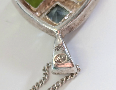 Silver Necklace Multi Coloured Crystals 925 Stamped Chain 40cm Long 2.8g