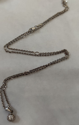 Silver Necklace Pendant Cubic Zirconia Stone 925 Stamped 44cm Length Chain