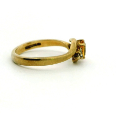 9ct Gold Ring Citrine Cubic Zirconia Stones Size P Hallmark Crossover Band 2.7g