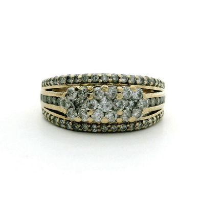 Diamond 9ct Yellow Gold Ring Wide Band Cluster Hallmarked Setting Size N 4.5g