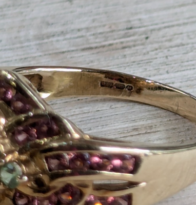 9ct Gold Tourmaline & Topaz Gemstone Ring Hallmarked Size N