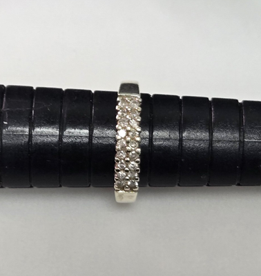9ct White Gold Ring Diamond Stones Double Row Size M Hallmarked 2.1g