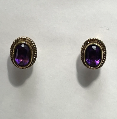 Amethyst Stud Earrings 9ct Yellow Gold Butterfly Backs Hallmarked Purple Stones