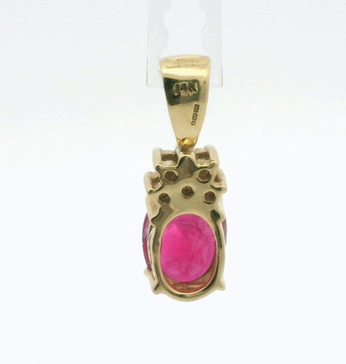 14ct Yellow Gold Necklace Pendant Rubellite and Diamond Stones Size 24mm x 8mm