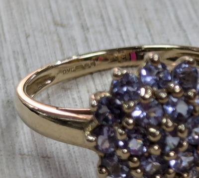 9ct Gold Ring Tanzanite Cluster Size O 1/2 Hallmarked 2.9g December Birthstone