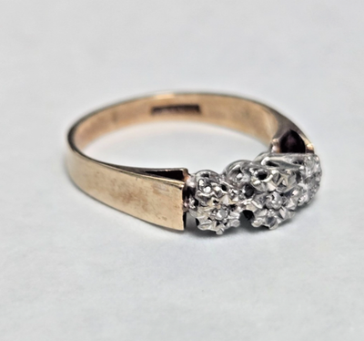 9ct Gold Ring Diamond Three Hallmark Size N Vintage