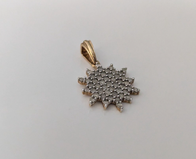 Vintage 9ct Gold Diamond Snowflake Starburst Cluster Pendant Gold Setting 1.6g