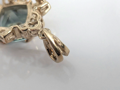 9ct Yellow Gold Ornate Pendant Tourmaline Diamond Stones 375 Stamped 4.9g