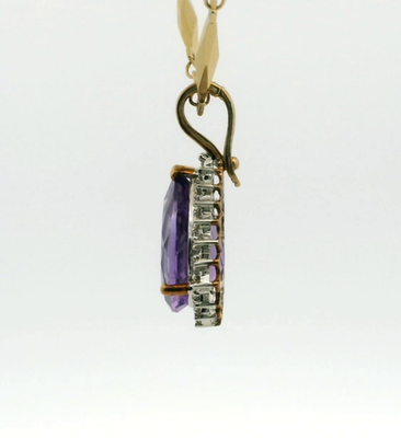9ct Multi Tone Gold Charm Pendant Amethyst and Diamond Stones Full UK Hallmark