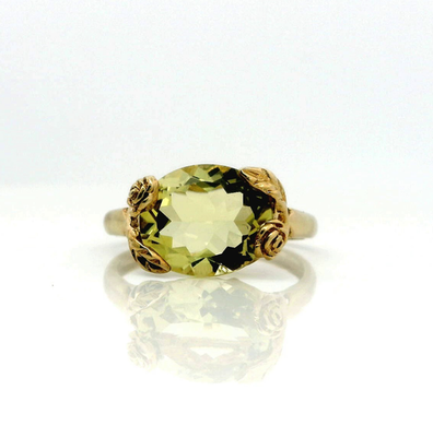 9ct Gold Oversized Cocktail Ring Citrine Oval Cut Stone Size R 1/2 Hallmark 3.1g