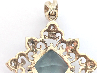 9ct Yellow Gold Ornate Pendant Tourmaline Diamond Stones 375 Stamped 4.9g