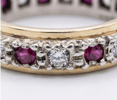 9ct Gold Silver Ruby Spinel Eternity Ring Size J 1/2 Hallmarked 375 Band 2.3g
