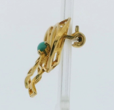 9ct Yellow Gold Bow Brooch Turquoise Stone Gold Stamped Hallmarked