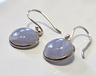925 Sterling Silver Agate Drop Earrings Hallmarked Cert Wire Hook Boho Sept 2.4g