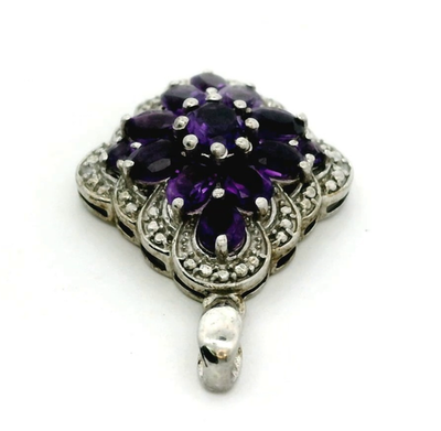 Silver Pendant Amethyst Stones 925 Stamped Diamond Shape 3.3g Prong Setting