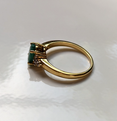 Gold On Silver Ring Emerald Cubic Zirconia 925 Stamped Size O 1/2 2.7g