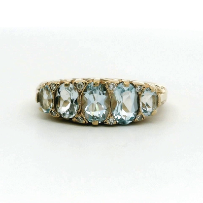 9ct Gold Ring Aquamarine and Diamond Sheffield Hallmark Size K 1/2