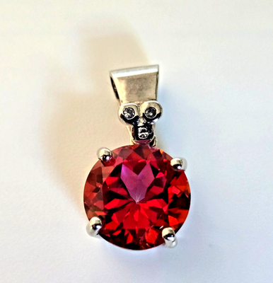 9ct White Gold Red White Topaz Pendant Hallmark 375 Necklace Nov Solitaire 2.6g