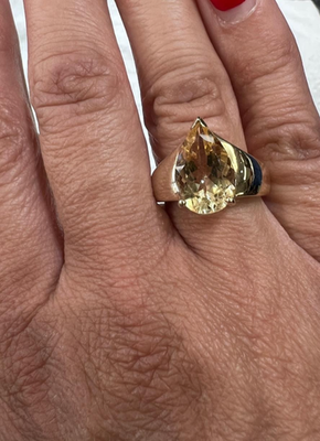 9ct Gold Solitaire Statement Ring Citrine Stone Size N 1/2 Hallmarked