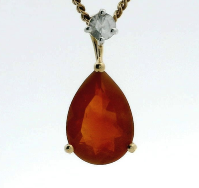 10ct Yellow Gold Pendant Opal Topaz Stone 16mm x 9mm 0.8g Prong Setting