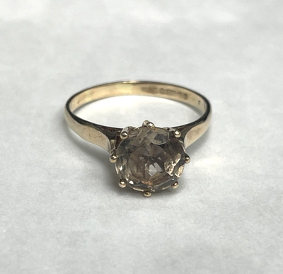 9ct Gold Ring Smokey Quartz Solid Band Hallmark Size Q