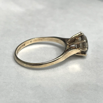 9ct Gold Ring Smokey Quartz Solid Band Hallmark Size Q